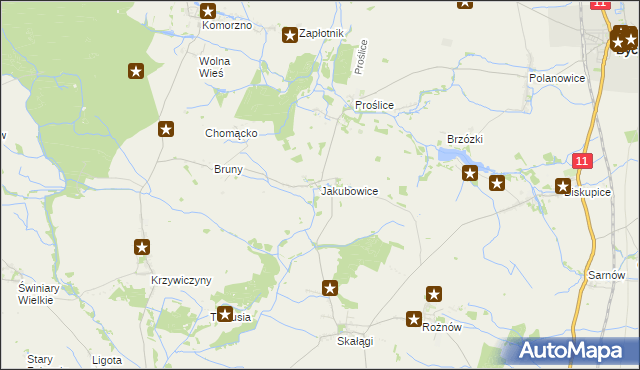 mapa Jakubowice gmina Byczyna, Jakubowice gmina Byczyna na mapie Targeo