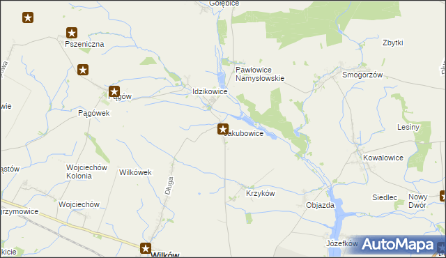 mapa Jakubowice gmina Wilków, Jakubowice gmina Wilków na mapie Targeo