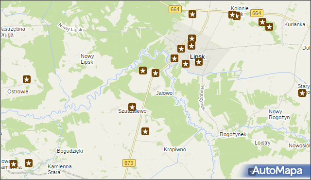 mapa Jałowo gmina Lipsk, Jałowo gmina Lipsk na mapie Targeo