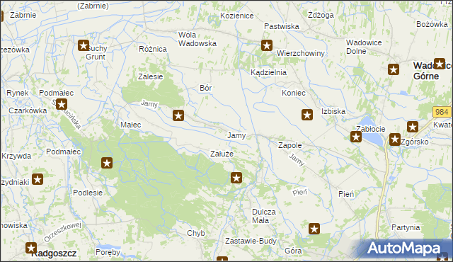 mapa Jamy gmina Wadowice Górne, Jamy gmina Wadowice Górne na mapie Targeo