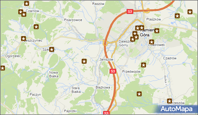 mapa Janiszów gmina Kamienna Góra, Janiszów gmina Kamienna Góra na mapie Targeo