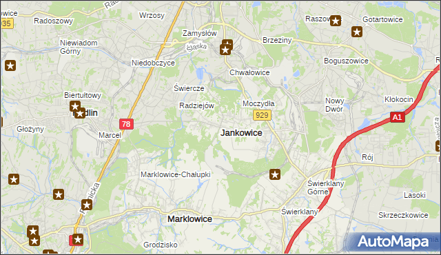 mapa Jankowice gmina Świerklany, Jankowice gmina Świerklany na mapie Targeo