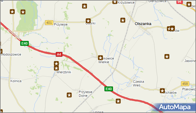 mapa Jankowice Wielkie, Jankowice Wielkie na mapie Targeo