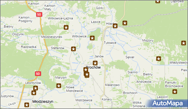mapa Janów gmina Brochów, Janów gmina Brochów na mapie Targeo