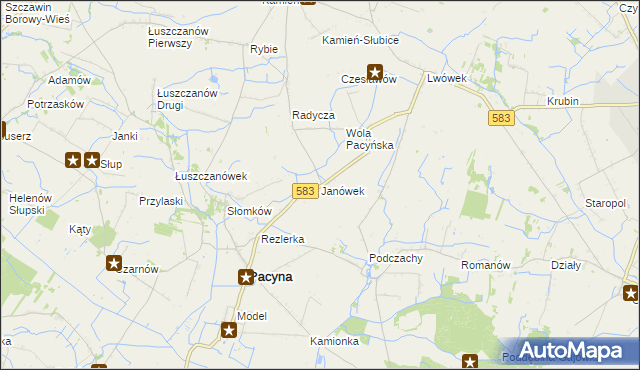 mapa Janówek gmina Pacyna, Janówek gmina Pacyna na mapie Targeo