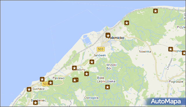 mapa Janówek gmina Tolkmicko, Janówek gmina Tolkmicko na mapie Targeo