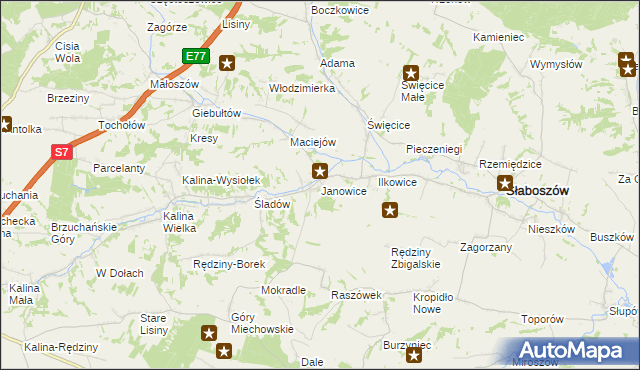 mapa Janowice gmina Słaboszów, Janowice gmina Słaboszów na mapie Targeo