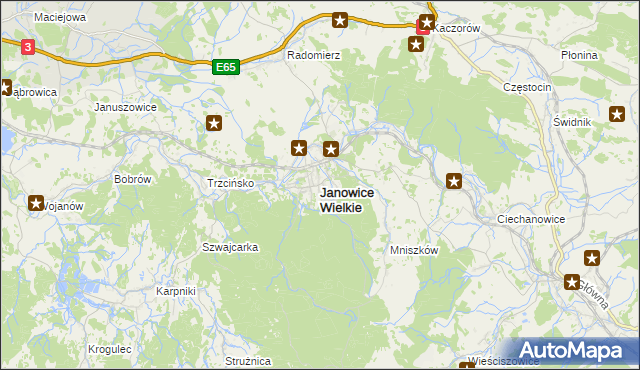 mapa Janowice Wielkie, Janowice Wielkie na mapie Targeo