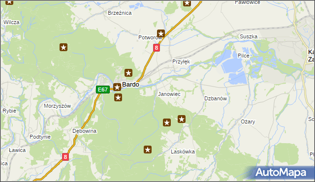 mapa Janowiec gmina Bardo, Janowiec gmina Bardo na mapie Targeo