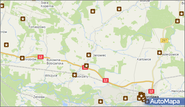 mapa Janowiec gmina Małomice, Janowiec gmina Małomice na mapie Targeo