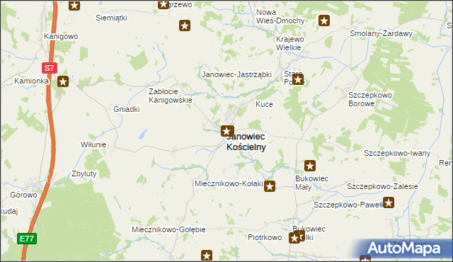 mapa Janowiec Kościelny, Janowiec Kościelny na mapie Targeo