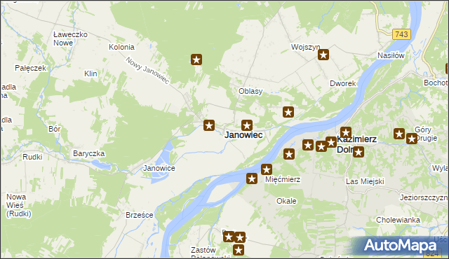mapa Janowiec powiat puławski, Janowiec powiat puławski na mapie Targeo