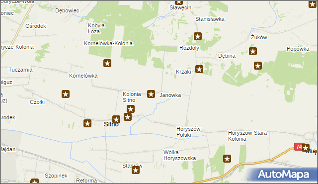 mapa Janówka gmina Sitno, Janówka gmina Sitno na mapie Targeo