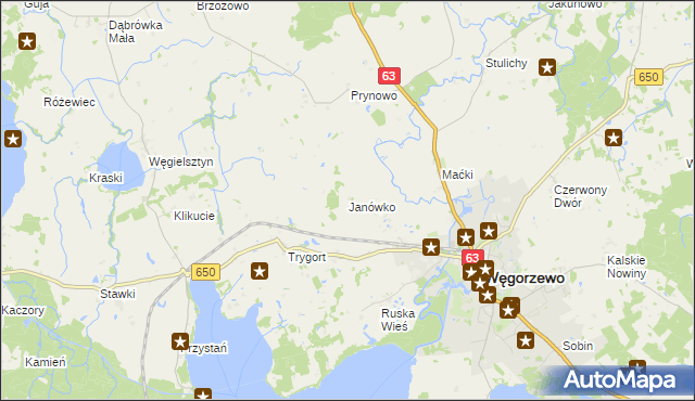 mapa Janówko gmina Węgorzewo, Janówko gmina Węgorzewo na mapie Targeo