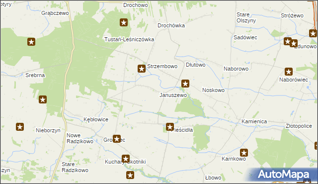 mapa Januszewo gmina Naruszewo, Januszewo gmina Naruszewo na mapie Targeo