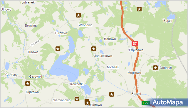 mapa Januszkowo gmina Kozłowo, Januszkowo gmina Kozłowo na mapie Targeo