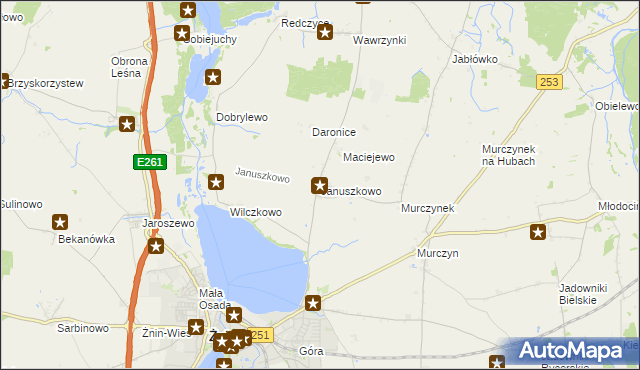 mapa Januszkowo gmina Żnin, Januszkowo gmina Żnin na mapie Targeo