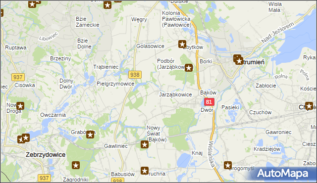 mapa Jarząbkowice gmina Pawłowice, Jarząbkowice gmina Pawłowice na mapie Targeo