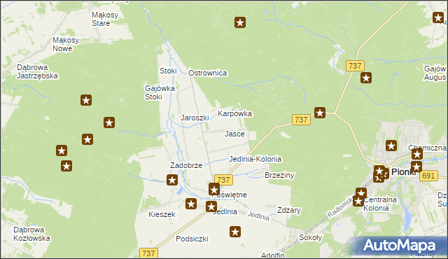 mapa Jaśce, Jaśce na mapie Targeo