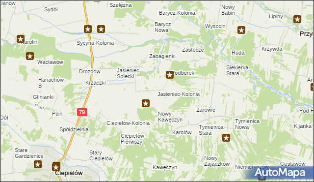 mapa Jasieniec-Kolonia, Jasieniec-Kolonia na mapie Targeo