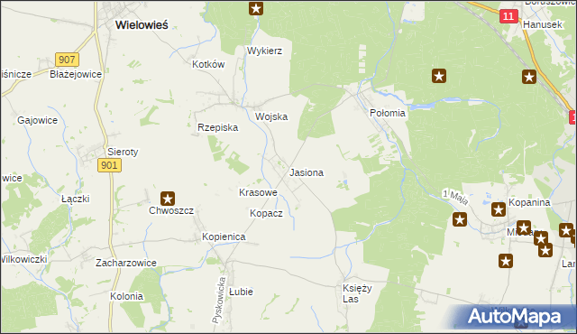 mapa Jasiona gmina Zbrosławice, Jasiona gmina Zbrosławice na mapie Targeo