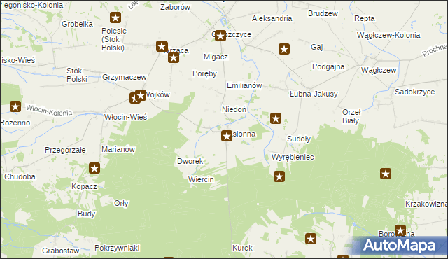 mapa Jasionna gmina Błaszki, Jasionna gmina Błaszki na mapie Targeo