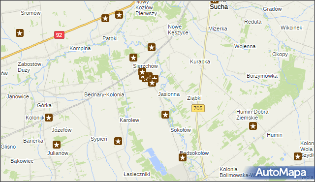 mapa Jasionna gmina Bolimów, Jasionna gmina Bolimów na mapie Targeo