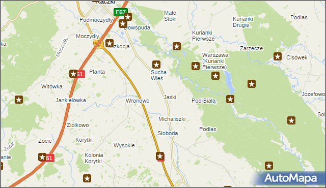 mapa Jaśki gmina Raczki, Jaśki gmina Raczki na mapie Targeo