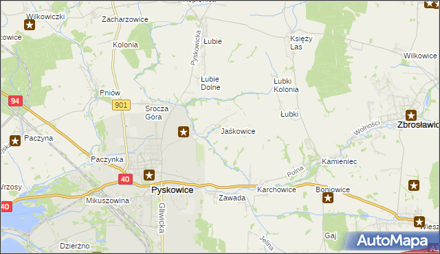 mapa Jaśkowice gmina Zbrosławice, Jaśkowice gmina Zbrosławice na mapie Targeo