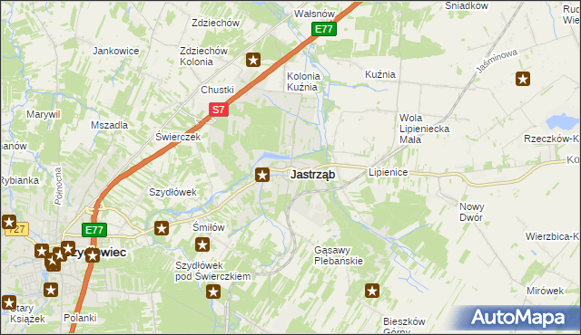 mapa Jastrząb powiat szydłowiecki, Jastrząb powiat szydłowiecki na mapie Targeo