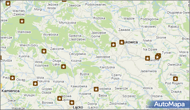 mapa Jastrzębie gmina Łukowica, Jastrzębie gmina Łukowica na mapie Targeo