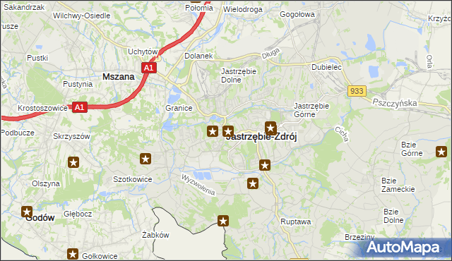mapa Jastrzębie-Zdrój, Jastrzębie-Zdrój na mapie Targeo