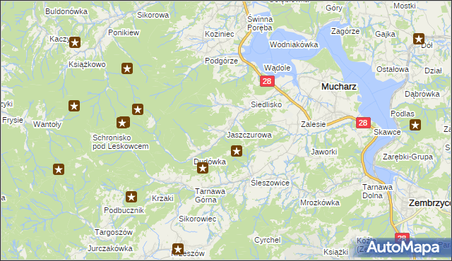 mapa Jaszczurowa gmina Mucharz, Jaszczurowa gmina Mucharz na mapie Targeo