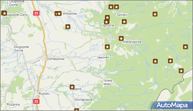 mapa Jaworek gmina Międzylesie, Jaworek gmina Międzylesie na mapie Targeo