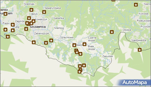 mapa Jaworki gmina Szczawnica, Jaworki gmina Szczawnica na mapie Targeo