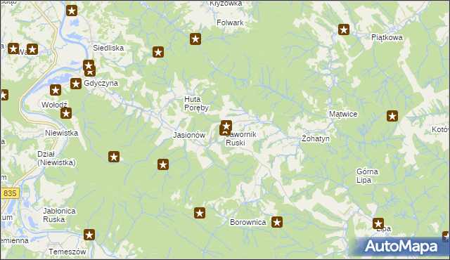 mapa Jawornik Ruski, Jawornik Ruski na mapie Targeo