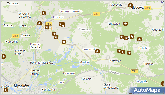 mapa Jaworznik gmina Żarki, Jaworznik gmina Żarki na mapie Targeo