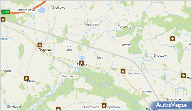 mapa Jazy gmina Dygowo, Jazy gmina Dygowo na mapie Targeo