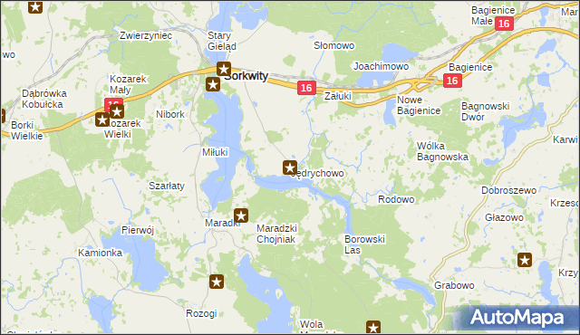 mapa Jędrychowo gmina Sorkwity, Jędrychowo gmina Sorkwity na mapie Targeo