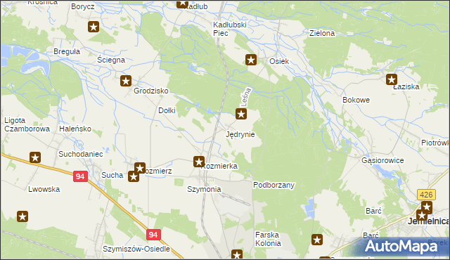 mapa Jędrynie, Jędrynie na mapie Targeo