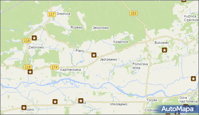 mapa Jędrzejewo gmina Czarnków, Jędrzejewo gmina Czarnków na mapie Targeo