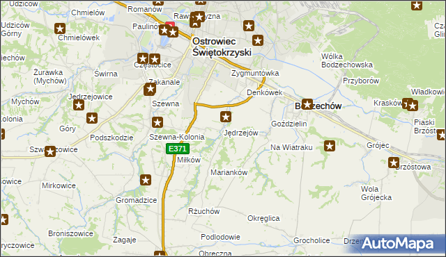 mapa Jędrzejów gmina Bodzechów, Jędrzejów gmina Bodzechów na mapie Targeo