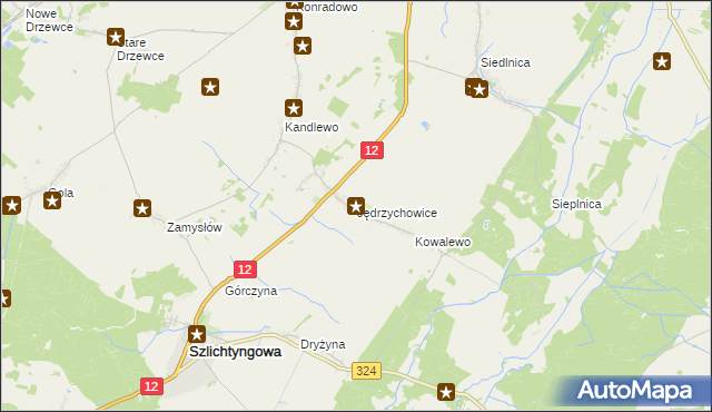 mapa Jędrzychowice gmina Szlichtyngowa, Jędrzychowice gmina Szlichtyngowa na mapie Targeo