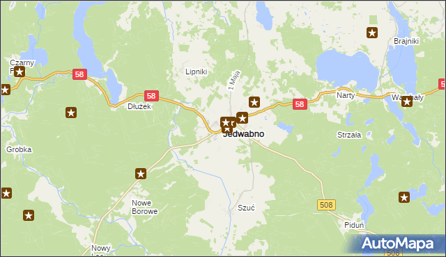 mapa Jedwabno powiat szczycieński, Jedwabno powiat szczycieński na mapie Targeo