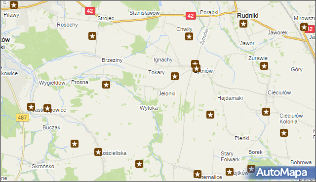 mapa Jelonki gmina Rudniki, Jelonki gmina Rudniki na mapie Targeo