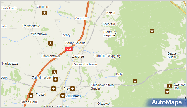 mapa Jemielite-Wypychy, Jemielite-Wypychy na mapie Targeo