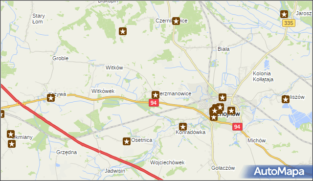 mapa Jerzmanowice gmina Chojnów, Jerzmanowice gmina Chojnów na mapie Targeo