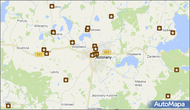 mapa Jeziorany powiat olsztyński, Jeziorany powiat olsztyński na mapie Targeo
