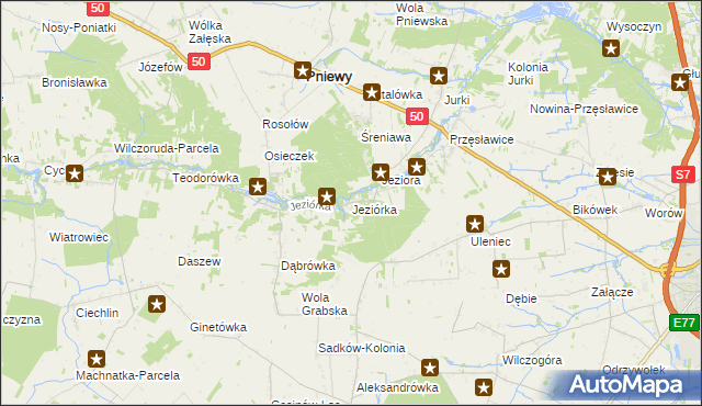 mapa Jeziórka gmina Pniewy, Jeziórka gmina Pniewy na mapie Targeo