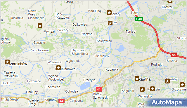 mapa Jeziorzany gmina Liszki, Jeziorzany gmina Liszki na mapie Targeo